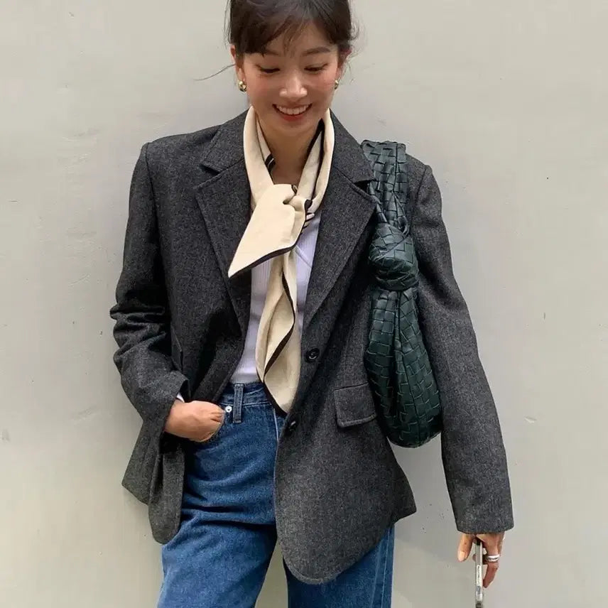 [BUNJANG] Olive des Olive Grey Herringbone Single Jacket / 올리브데올리브 그레이 헤링본 자켓