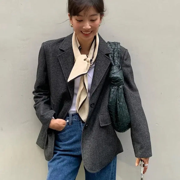 [BUNJANG] Olive des Olive Grey Herringbone Single Jacket / 올리브데올리브 그레이 헤링본 자켓