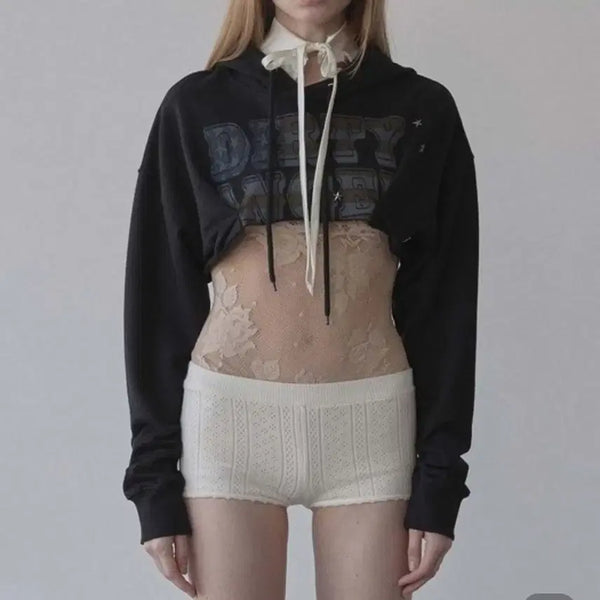 [BUNJANG] Sculptor Glitter Flag Crop Hoodie / 스컬프터 글리터 플래그 크롭 후디