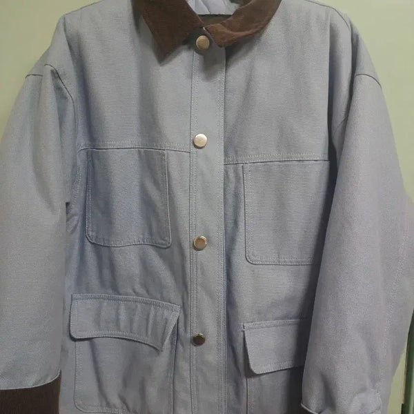 [BUNJANG] Zara Blue Quilted Jacket with Brown Accents / ZARA