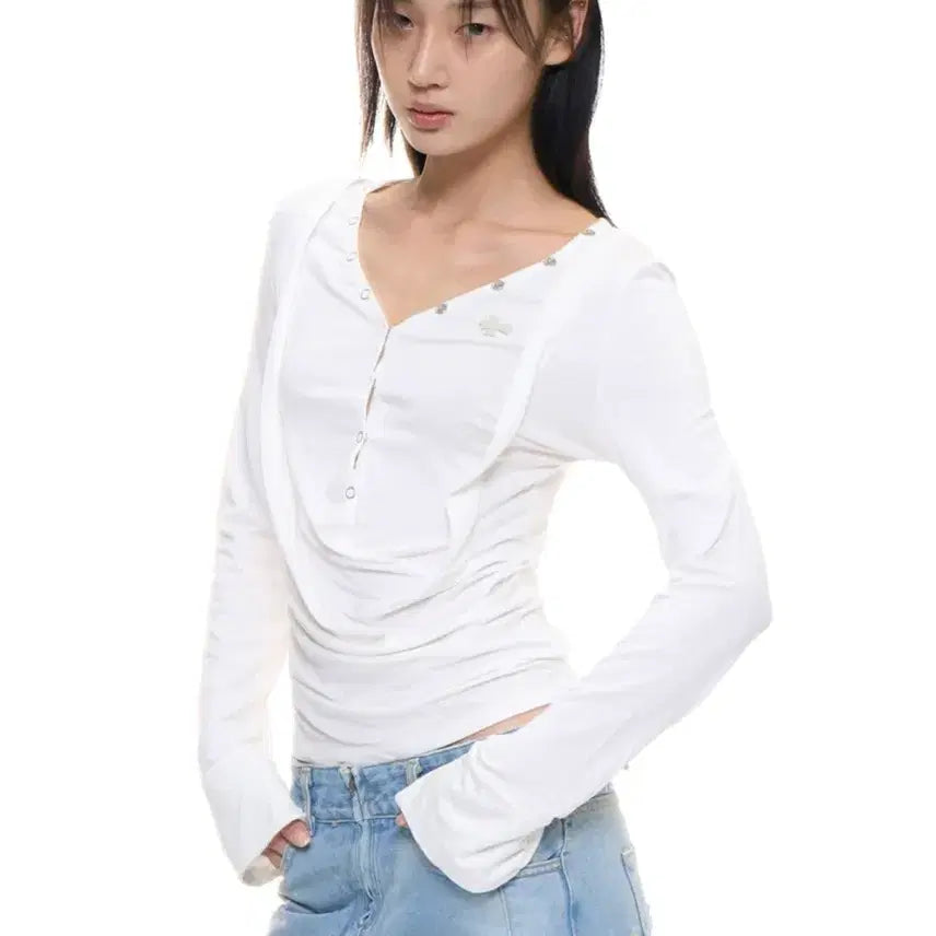 [BUNJANG] 2000 Archives Draped Henley Top (White) / 2000아카이브스 DRAPED HENLEY TOP (WHITE)