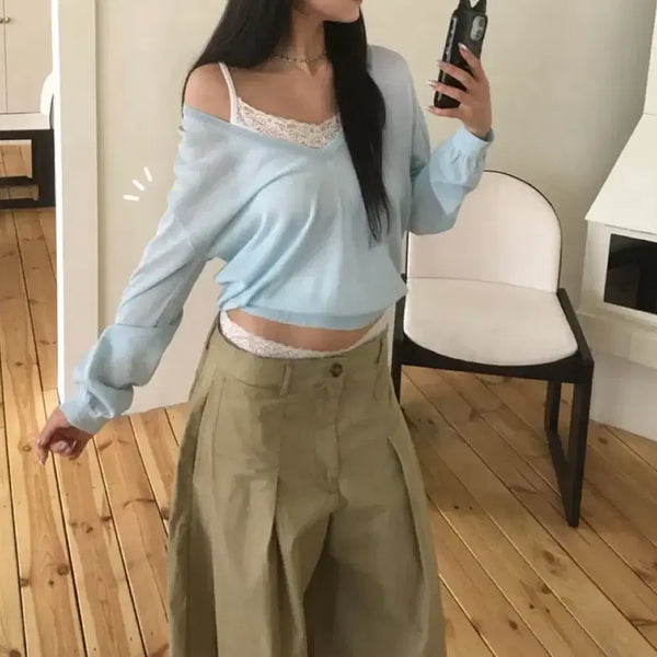 [BUNJANG] Looks You V-Neck Knit Blue / 에이블리 룩스유 살안타 브이넥 니트 블루