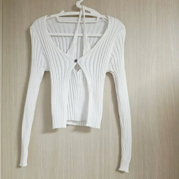 [BUNJANG] Halterneck Integrated Ribbed T-Shirt / 홀터넥 일체형 골지티