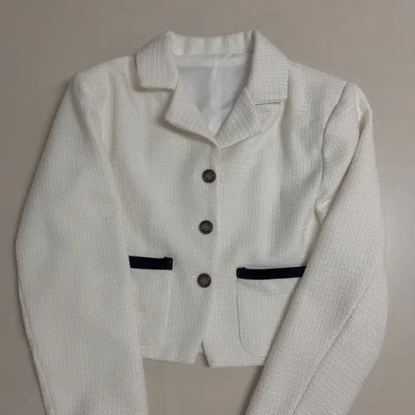[BUNJANG] Ivory Tweed Color-Blocked Jacket / 아이보리 트위드 배색 자켓