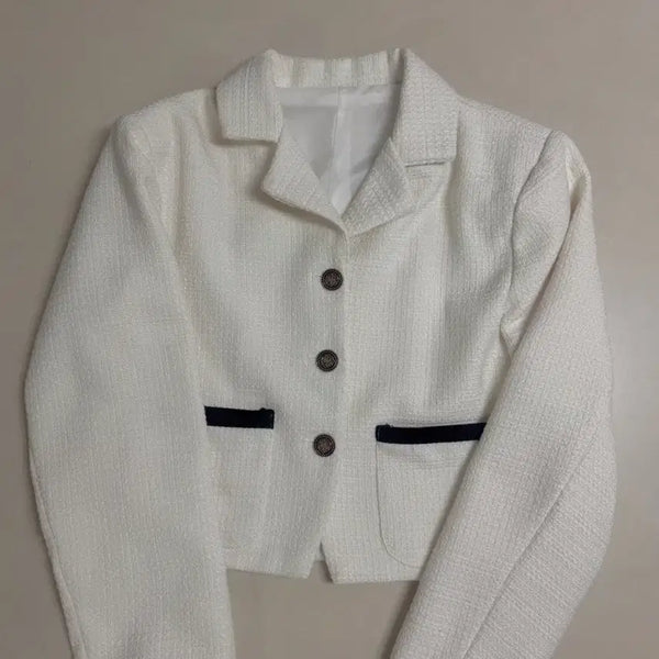 [BUNJANG] Ivory Tweed Color-Blocked Jacket / 아이보리 트위드 배색 자켓