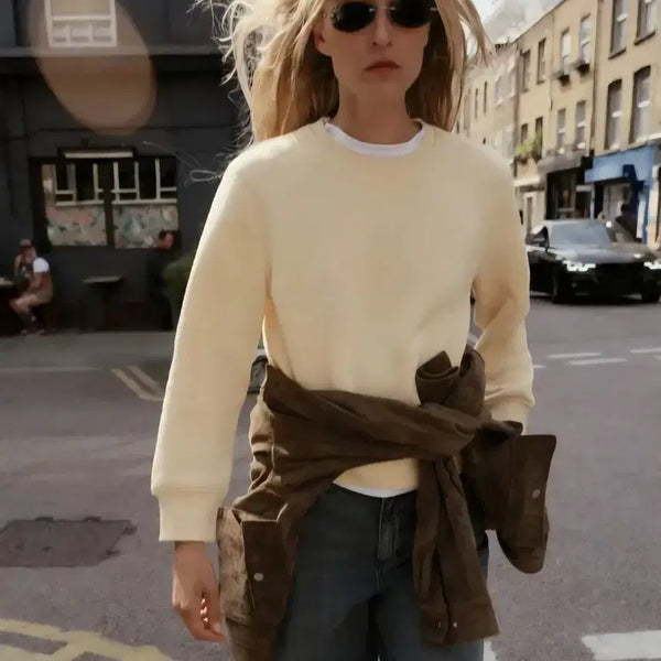 [BUNJANG] Zara Cream Basic Cotton Sweatshirt S / zara 자라 크림색 베이직 면 스웨트셔츠 s ( ~ 55)