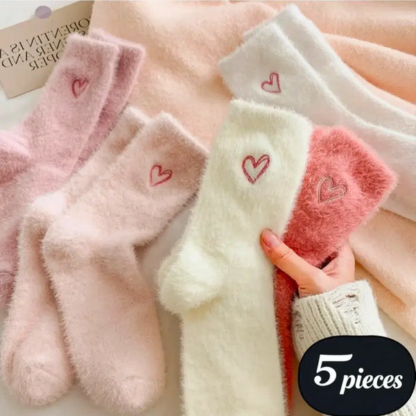 [BUNJANG] Women's Heart Pattern Pastel Sleep Socks - 15 Pair Bundle / 하트 수면양말 15개