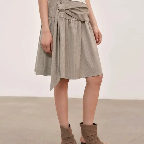 [BUNJANG] Auro Stripe Midi Skirt (Beige) / 아우로 스트라이프 미디 스커트 (베이지)