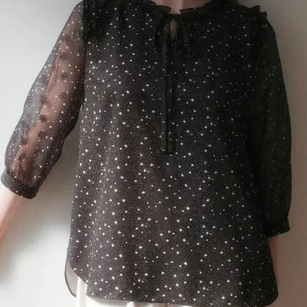 [BUNJANG] Star Pattern See-Through Puff Sleeve Blouse / 별 패턴 시스루 퍼프 소매 블라우스