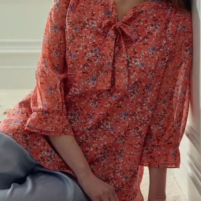 [BUNJANG] Peach Cirrus Chiffon Blouse - Size 77 / 피치 시루스 쉬폰 브라우스 77