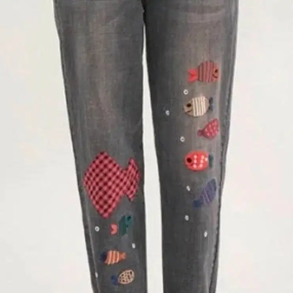 [BUNJANG] Embroidered Denim Pants - Size 34 / 자수 데님 추동 34