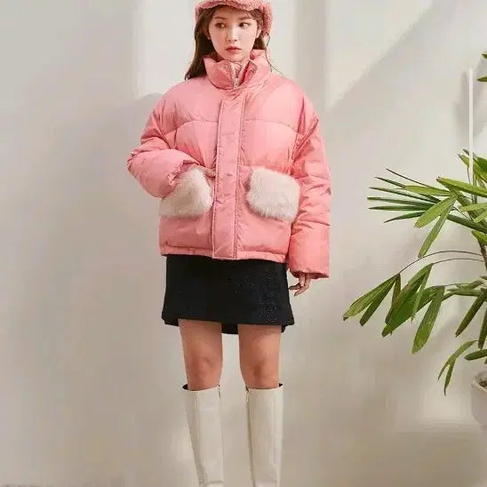[BUNJANG] Zerostreet Pink Fur Pocket Short Padding / 제로스트릿 핑크 퍼 포켓 숏 패딩