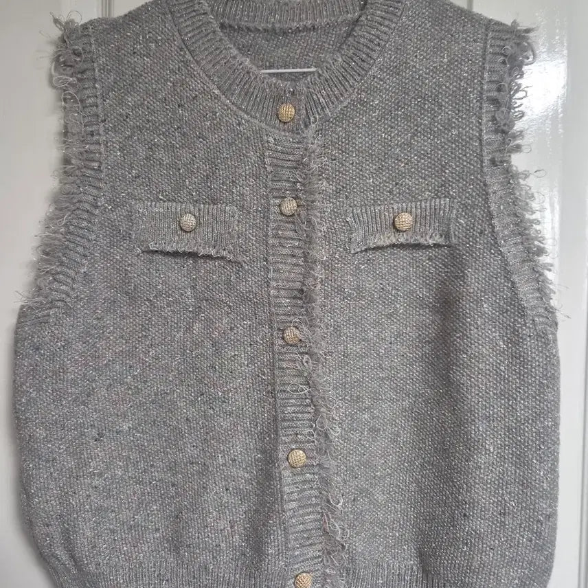 [BUNJANG] Tweed Knit Vest Grey / 트위드 니트 조끼 그레이