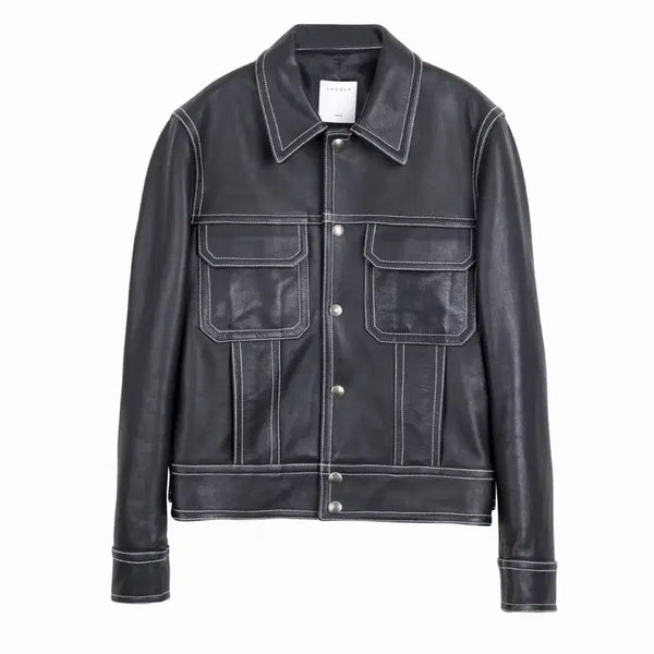 [BUNJANG] Sandro Homme Leather Trucker Jacket M / 산드로 옴므 소가죽 트러커 M