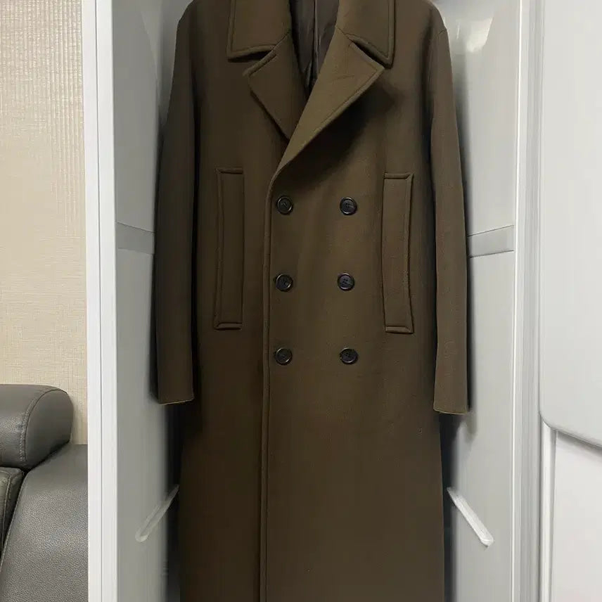 [BUNJANG] Solid Homme MTR Fabric Double Coat Brown Khaki Size 48 / 솔리드옴므 MTR원단 브라운카키 더블 코트 48사이즈