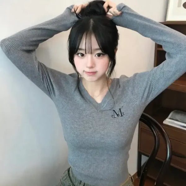 [BUNJANG] MUSEnt V-Neck Cropped Ribbed Knit Navy / 무센트 브이넥 크롭 골지 니트 네이비