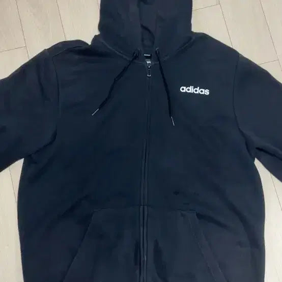 [BUNJANG] Adidas Black Logo Hooded Zip-Up Jacket / 아디다스 후드집업