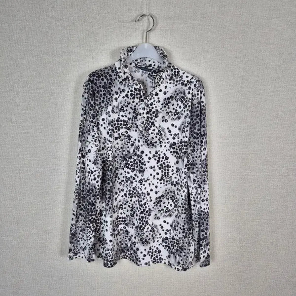 [BUNJANG] Wire Collar Black Pattern Long Sleeve Blouse (Size 88) / (#88)와이어카라 블랙패턴 긴팔 블라우스