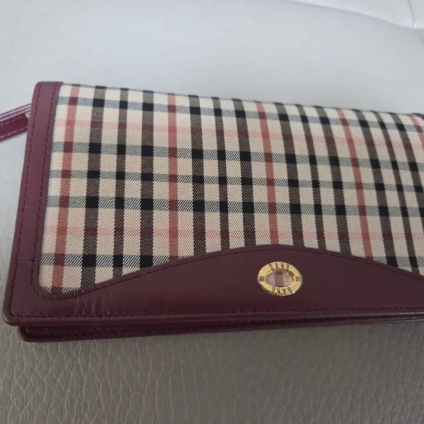 [BUNJANG] DAKS Check Pattern Leather Clutch Long Wallet / 닥스 체크 패턴 여성 클러치 장지갑