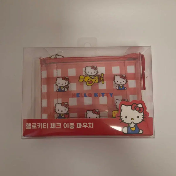 [BUNJANG] Hello Kitty Check Double Pouch / 헬로키티 체크 이중 파우치/헬로키티/키티/키티파우치/헬로키티파우치/산리오파우치