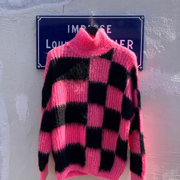 [BUNJANG] MSGM Mohair Check Turtleneck Knit - Size S / MSGM 모헤어 체크 터틀넥 니트 S / 이탈리아제