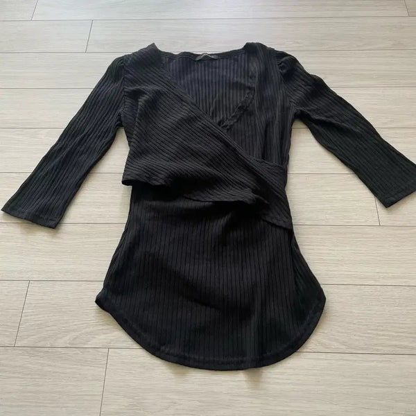 [BUNJANG] Black Wrap Design Knit - Size S / 새상품[블랙 랩 디자인 니트S]