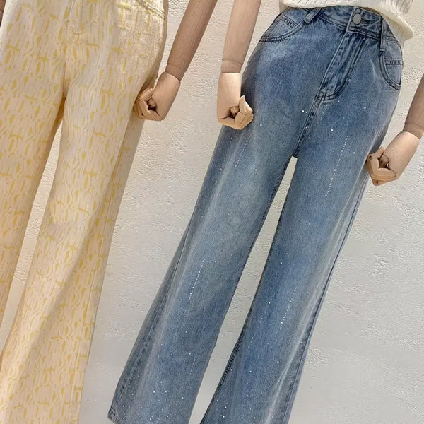 [BUNJANG] Sparkling Cubic Denim Wide Pants / [새상품/수입의류]반짝이는 큐빅 데님 와이드 팬츠 청바지