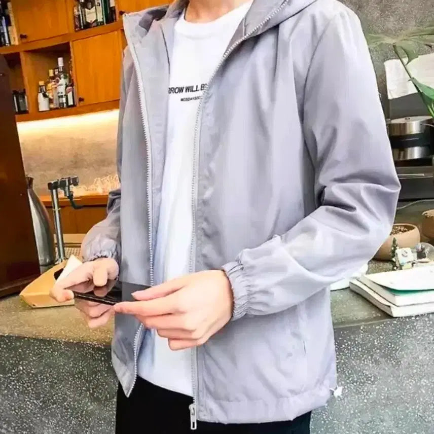 [BUNJANG] Gray Hooded Jumper Spring/Autumn / 그레이 후드 점퍼 춘추