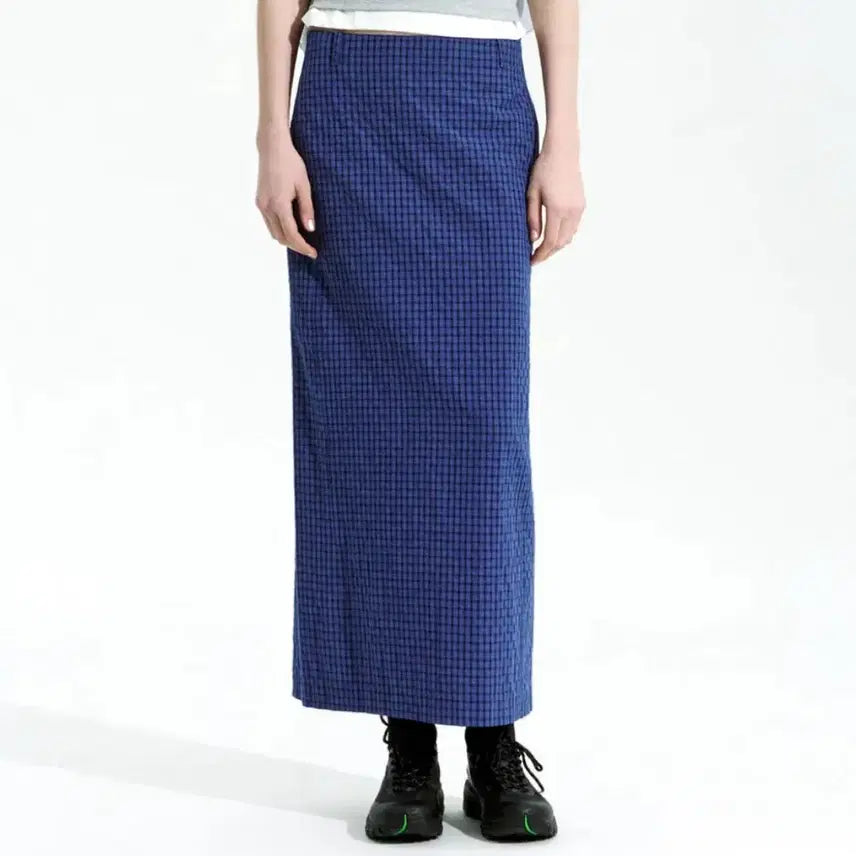 [BUNJANG] Low Classic Checked Long Skirt Blue / 로우클래식 롱스커트 SLIT CHECKED LONG SKIRT_BLUE