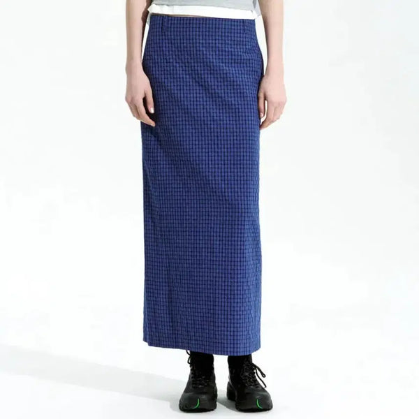 [BUNJANG] Low Classic Checked Long Skirt Blue / 로우클래식 롱스커트 SLIT CHECKED LONG SKIRT_BLUE