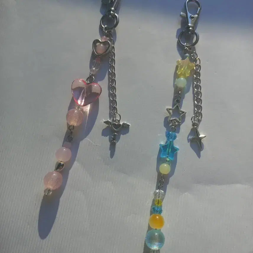 [BUNJANG] Heart and Star Concept Two-Row Beaded Keychain / 하트, 별 컨셉 두 줄 비즈 키링