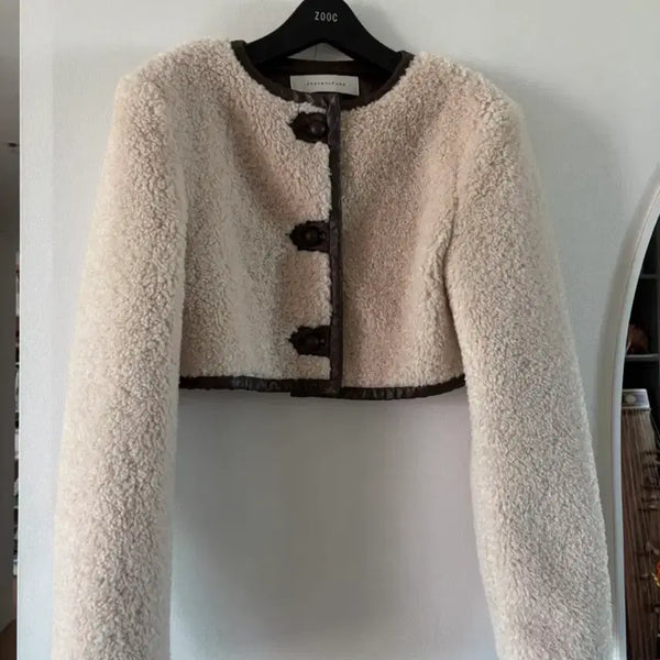 [BUNJANG] Instant Funk Eco Shearing Crop Jacket Ivory / 인스턴트펑크 에코 시어링 크롭 자켓 아이보리