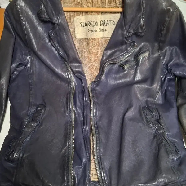 [BUNJANG] GIORGIO BRATO Navy Leather Jacket / GIORGIO BRATO 조르지오  브라토  네이비 레더 자켓