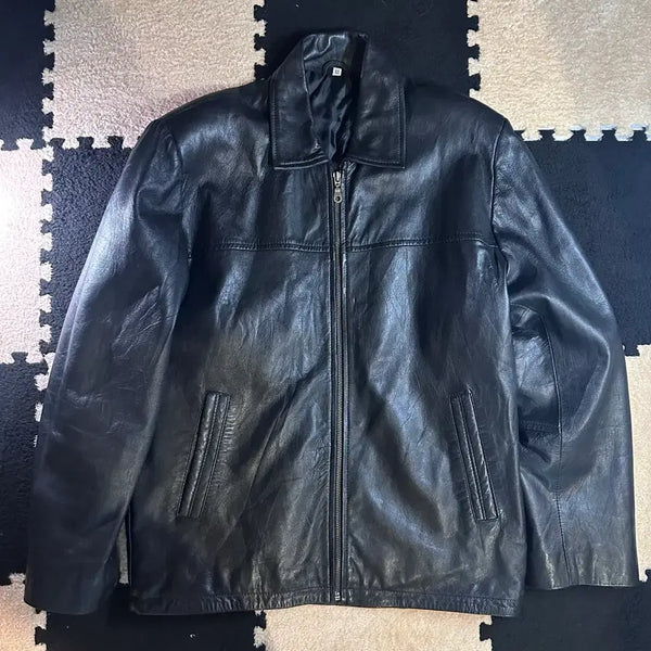 [BUNJANG] FALCON Real Leather Zipper Jacket Black M / [빈티지/리얼레더] 팔콘(FALCON) 리얼 가죽 집업 자켓 블랙 M (Genuine Leather)
