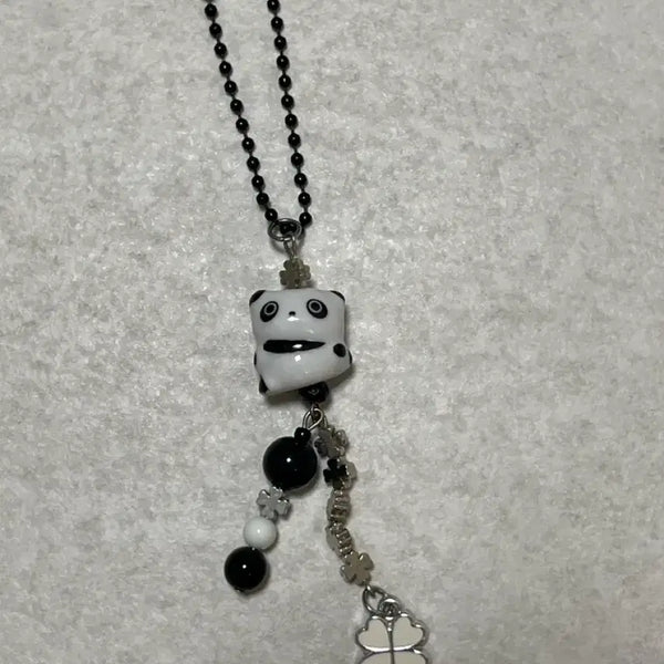 [BUNJANG] Handmade Panda Clover Keyring / 나락 핸드메이드 판다 클로버 블랙 키링