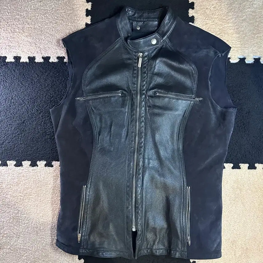 [BUNJANG] SPORTMAX CODE Leather Suede Biker Vest / SPORTMAX CODE 레더 믹스매치 바이커 베스트 (스포츠맥스 코드)