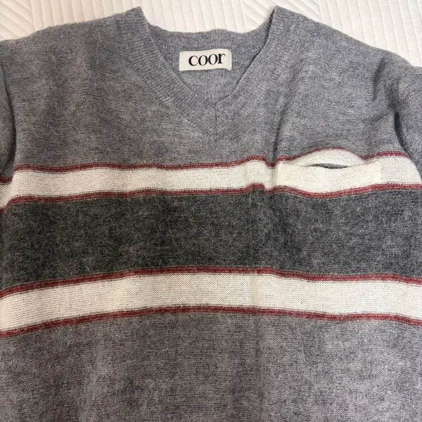 [BUNJANG] COOR Alpaca Blend Stripe V-Neck Sweater / 새상품) 쿠어 알파카 블렌드 스트라이프 브이넥 스웨터