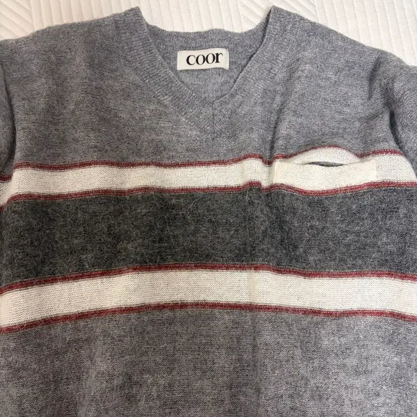 [BUNJANG] COOR Alpaca Blend Stripe V-Neck Sweater / 새상품) 쿠어 알파카 블렌드 스트라이프 브이넥 스웨터
