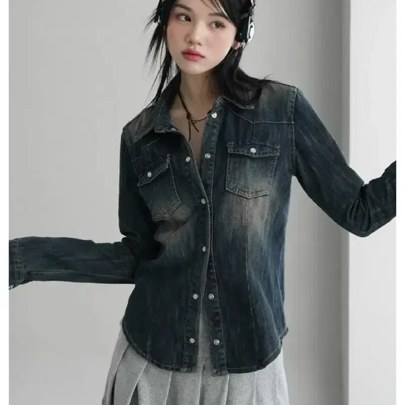 [BUNJANG] Binary One Teen Blue Denim Shirt / 바이너리원 틴블루 데님셔츠