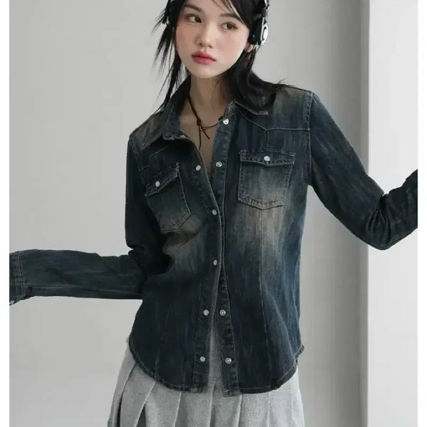 [BUNJANG] Binary One Teen Blue Denim Shirt / 바이너리원 틴블루 데님셔츠