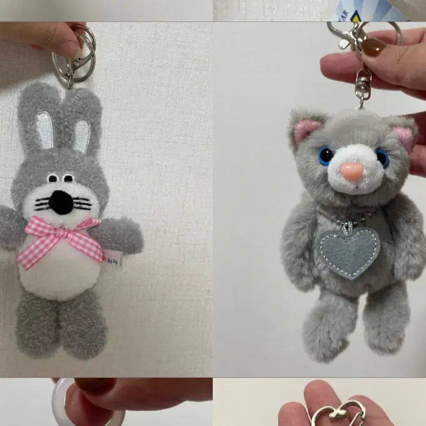 [BUNJANG] Rabbit & Cat Plush Keychain Bundle (New) / 토끼&고양이 인형 키링(일괄/새상품)