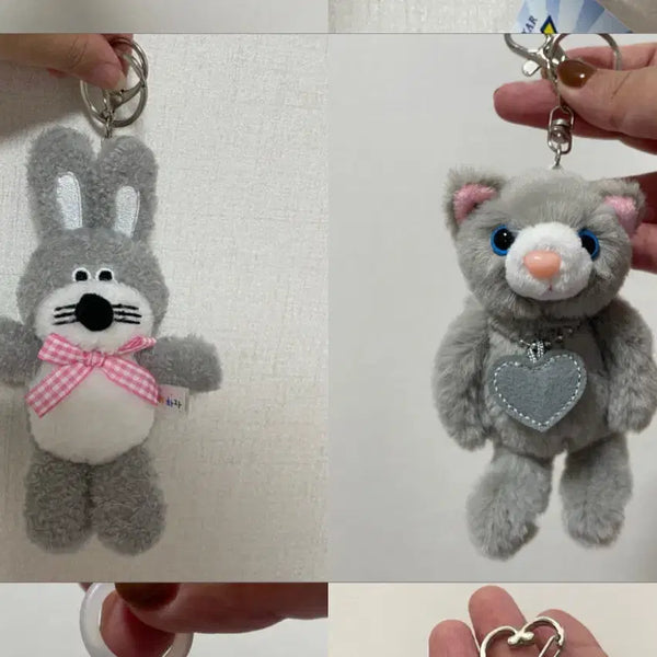 [BUNJANG] Rabbit & Cat Plush Keychain Bundle (New) / 토끼&고양이 인형 키링(일괄/새상품)