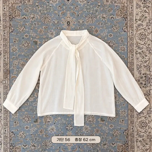 [BUNJANG] White Ribbon Blouse / 화이트 리본 블라우스