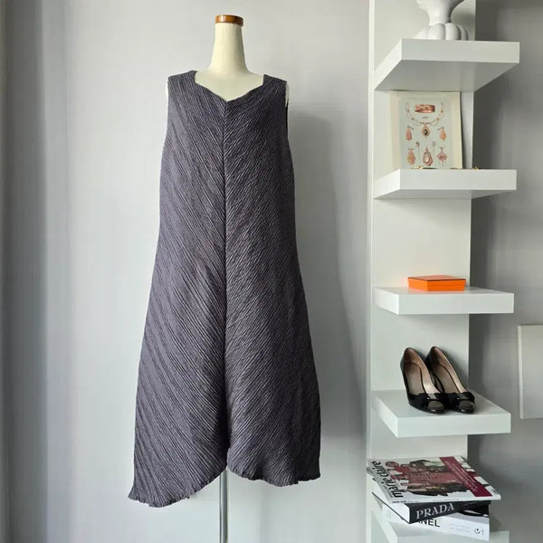 [BUNJANG] Pleated Grey Long Dress / 플리츠 그레이 롱 원피스