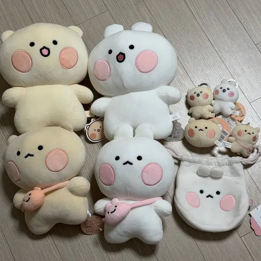 [BUNJANG] Bear & Rabbit Plush Toy Keychain Pouch Bundle Set / 곰돌찡 토끼찡 인형 키링 파우치 일괄