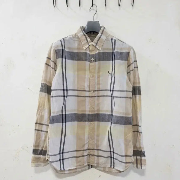 [BUNJANG] Hazzys Check Linen Shirt 95 / 헤지스 체크 린넨 셔츠 95
