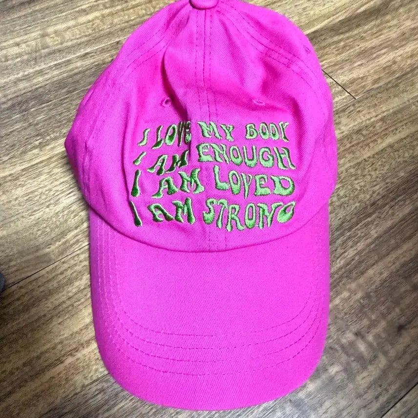 [BUNJANG] Pink Cotton "I Am Enough" Embroidered Ball Cap / 핑크색 볼캡 I AM ENOUGH