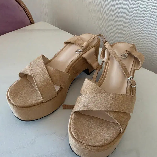 [BUNJANG] Beige Suede Platform Sandals / 461.(230mm)스웨이드 플랫폼 샌들 베이지
