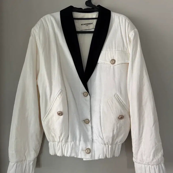 [BUNJANG] Ivory Black Color Block Jumper / 힙쟁이 아이보리 블랙 배색 점퍼