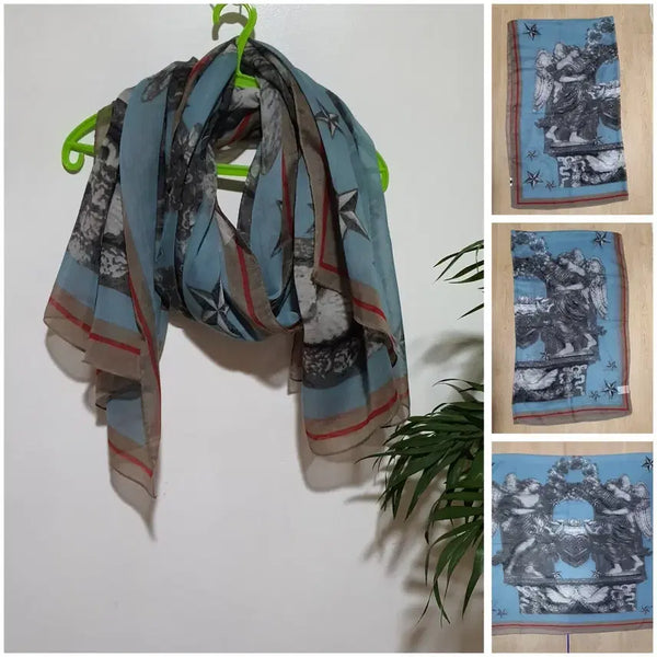 [BUNJANG] Angel Pattern Blue Scarf / 천사 패턴 블루 스카프